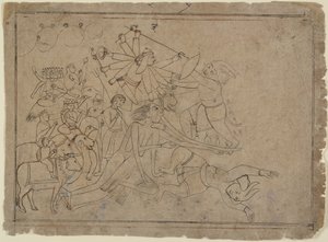 Durga, Kali og matrikerne kæmper mod dæmonen Raktabija: scene fra Devi Mahatmya, Ka. 1780. af Unbekannt