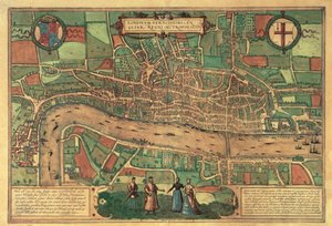 Tidligste trykte kort over London, 1574 af Unbekannt