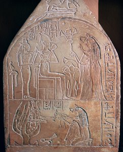 Egyptisk detalje af en sangers begravelsesstele i Amons tempel af Unbekannt