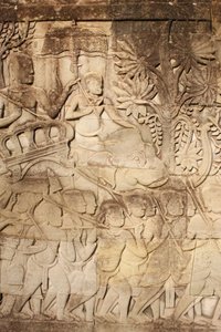 Elefanter og krigere Reliefskulptur på East Outer Gallery i Bayon, Siem Reap, Cambodia af Unbekannt