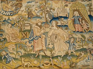 Broderet billede: Abrahams afskedigelse af Hagar, midten af 1600-tallet af Unbekannt