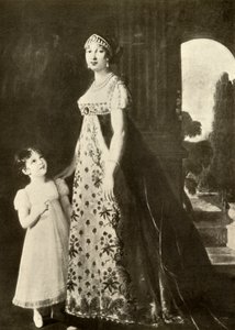 Empire kjole og børnekjole trimmet med blonder fra Valenciennes, 1804, 1937. af Unbekannt