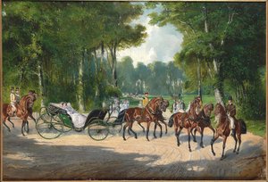 Kejserinde Elisabeth i en vogn i Wiens Prater, ca 1860. af Unbekannt