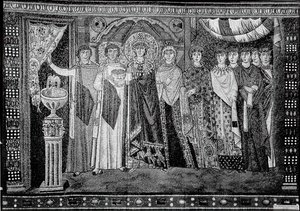 Kejserinde Theodora og medlemmer af hendes hof, byzantinsk, original fra begyndelsen af det 20. århundrede dateret 6. århundrede. af Unbekannt