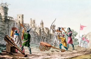 Engelske tropper angriber en fransk by, Hundredårskrig, 1337-1453 c1830 af Unbekannt