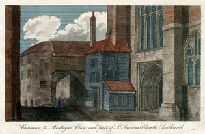 Indgang til Montague Close, og en del af St Savios Church, Southwark, London, 1814 af Unbekannt