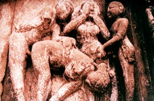 Erotisk skulptur, hinduistisk tempel, Khajuraho, Indien, 950 - 1050