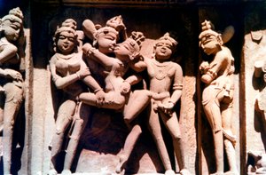 Erotisk skulptur, hinduistisk tempel, Khajuraho, Indien, 950 - 1050