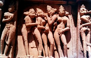 Erotisk skulptur, hinduistisk tempel, Khajuraho, Indien, 950 - 1050