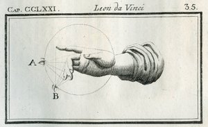 Etude om opfattelsen af ​​fingrene på en hånd i bevægelse. Gravering fra "" Treat of Painting "" af Leonardo da Vinci (Leonard de Vinci) (1452-1519). "" Afhandling om maleri af Lionardo da Vinci, "" "Milan, Typografisk Selskab af Unbekannt