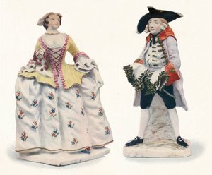 Usædvanlig sjældne sløjfeporcelænsfigurer dekoreret i farver, c1750 af Unbekannt