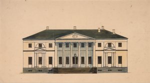 Facaden af huset i Golitsyn Petrovo-Dalneye Estate, første kvartal af 1800-tallet. af Unbekannt