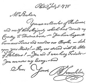 Faksimile af et brev fra Benjamin Franklin til hr. Strahan, 1775 c1880 af Unbekannt