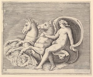 Nøgen kvinde med to søheste, udgivet ca. 1599-1622.