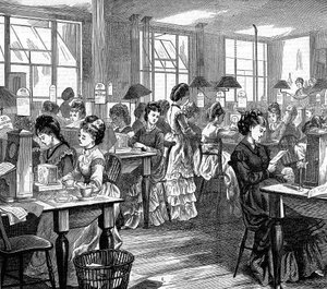 Kvindelige telegrafarbejdere, 1871 af Unbekannt