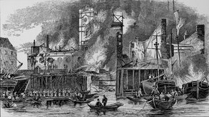 Brand ved Toppings Wharf, London Bridge, 1843, c1843, 1912. af Unbekannt