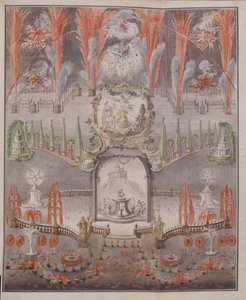 Fyrværkeri og belysning den 17. september 1747 i Gostilitsy, midten af det 18. årh. af Unbekannt