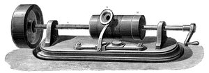 Første model af Edisons Phonograph c1877 c1880. af Unbekannt