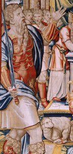 flamsk gobelin. Serien Hannibals historie. Hannibals ed (Juramento de Aníbal). Første gobelin i serien. Tegnefilm anonym mester i Holland. Fremstille Bruxelles’ værksteder. Ca 1570. Stof Uld og silke, 6,5/7 kædegarn pr. cm. Størrelse 34 af Unbekannt