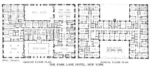 Plantegninger, Park Lane Hotel, New York City, 1924 af Unbekannt
