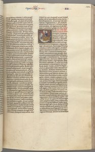 Fol. 123r, Kings III, historisk initial E, en ledsager, der bragte Abishag til David..., ca. 1275-1300 af Unbekannt