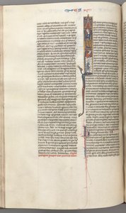 Fol. 174v, Ezra, historisk initial I, Kyros leder bygningen af templet, ca. 1275-1300. af Unbekannt