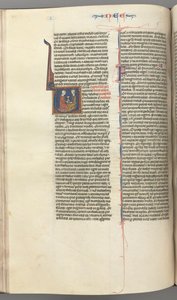 Fol. 178v, Nehemias, historisk initial V, Nehemias præsenterer det gyldne bæger til Artaxerxes, ca. 127 af Unbekannt