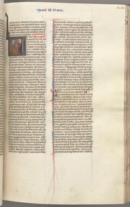 Fol. 205r, Job, historisk initial V, Job på møghaugen fik en guldørering, ca. 1275-1300. af Unbekannt