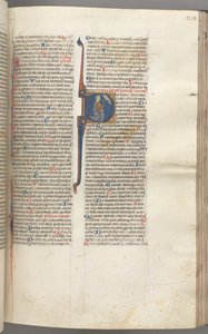 Fol. 218r, Salme 26, historisk initial D, David knælende og peger på sine øjne, Guds buste..., af Unbekannt