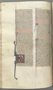 Fol. 222v, Salme 52, historisk initial D, et fjols nøgen men for en kappe, der holder en blære..., ca. 1 af Unbekannt