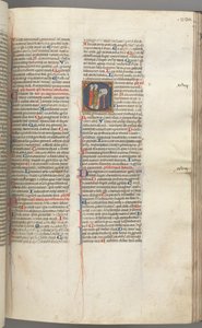 Fol. 230r, Salme 97, historisk initial C, to gejstlige synger ved en talerstol. , c. 1275-1300. af Unbekannt