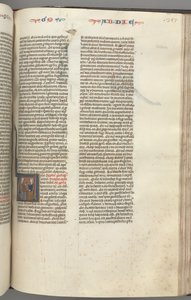 Fol. 357r, Obadiah, historiker initial V, Obadiah og en jøde i diskussion, ca. 1275-1300. af Unbekannt
