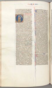 Fol. 360v, Nahum, historisk initial O, Nahum knælende med en rulle, gudebuste ovenover, ca. 1275-13 af Unbekannt