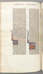 Fol. 362v, Zephaniah, historisk initial V, Zefanias knælende med en rulle, buste af Gud..., ca. 12 af Unbekannt
