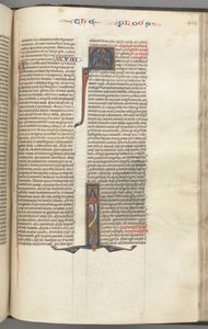 Fol. 404r, Mark, historisk initial I, Mark stående med en rulle, ca. 1275-1300. af Unbekannt