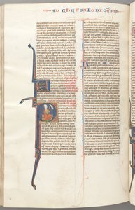 Fol. 455v, Thessaloniker II, historiker initial P, Paulus siddende med et sværd..., ca. 1275-1300. af Unbekannt
