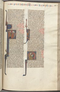 Fol. 459r, Filemon, historisk initial P, Paulus henvender sig til tre mænd og hebræere..., ca. 1275-1300. af Unbekannt