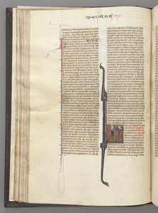 Fol. 46v, numre, historisk initial L, Moses med horn, knælende for Gud, ca. 1275-1300. af Unbekannt