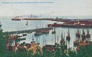 Folkestone: Turbine Steamer Leaving Harbour, slutningen af det 19.-begyndelsen af det 20. århundrede af Unbekannt