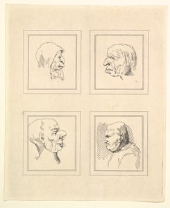 Fire hoveder fra Characaturas af Leonardo da Vinci, fra tegninger af Wincelslaus Hollar, o..., 1786. af Unbekannt