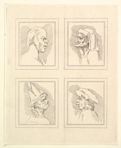 Fire hoveder fra Characaturas af Leonardo da Vinci, fra tegninger af Wincelslaus Hollar, o..., 1786. af Unbekannt
