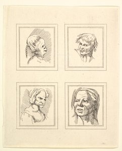 Fire hoveder fra Characaturas af Leonardo da Vinci, fra tegninger af Wincelslaus Hollar, o..., 1786. af Unbekannt