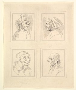 Four Heads from Characaturas by Leonardo da Vinci, from Drawings by Wincelslaus Hollar, o ..., 1786. dani af Unbekannt
