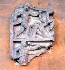 Fragment af et romersk relief, der viser gladiatorer, der kæmper af Unbekannt