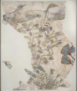 Fragment af malet gipsbelægning, der viser vilde gæs på flugt, XVIII. dynasti af Unbekannt