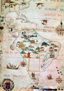 Fransk kort over Central- og Sydamerika, fransk, 1550 af Unbekannt