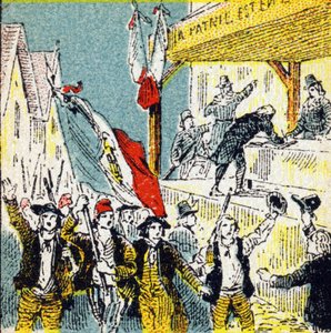 Den franske revolution: de revolutionæres frivillige sammenslutninger. Gravering i "Histoire de France". Serie af reklamebilleder udgivet på vegne af Louit, 24 rue d