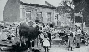 Franske flygtninge vender tilbage til deres forladte landsby, Artois, Første Verdenskrig, 1915 af Unbekannt