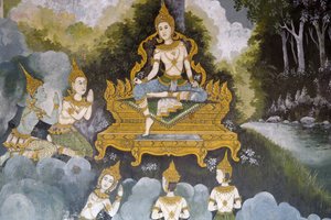 Fresko, der skildrer en scene fra Buddhas liv i Wat Phra Doi Suthep, Chiang Mai. Thailand af Unbekannt