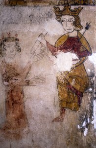 Kalkmaleri af Ferrande-tårnet i Pernes-les-Fontaines (Pernes les Fontaines, Vaucluse (84)) fra det 13. århundrede: Karl I af Anjou (1227-1285) til hvem liget af Manfred I af Sicilien eller Hohenstaufen (ca. 1232) -1266) bringes. af Unbekannt